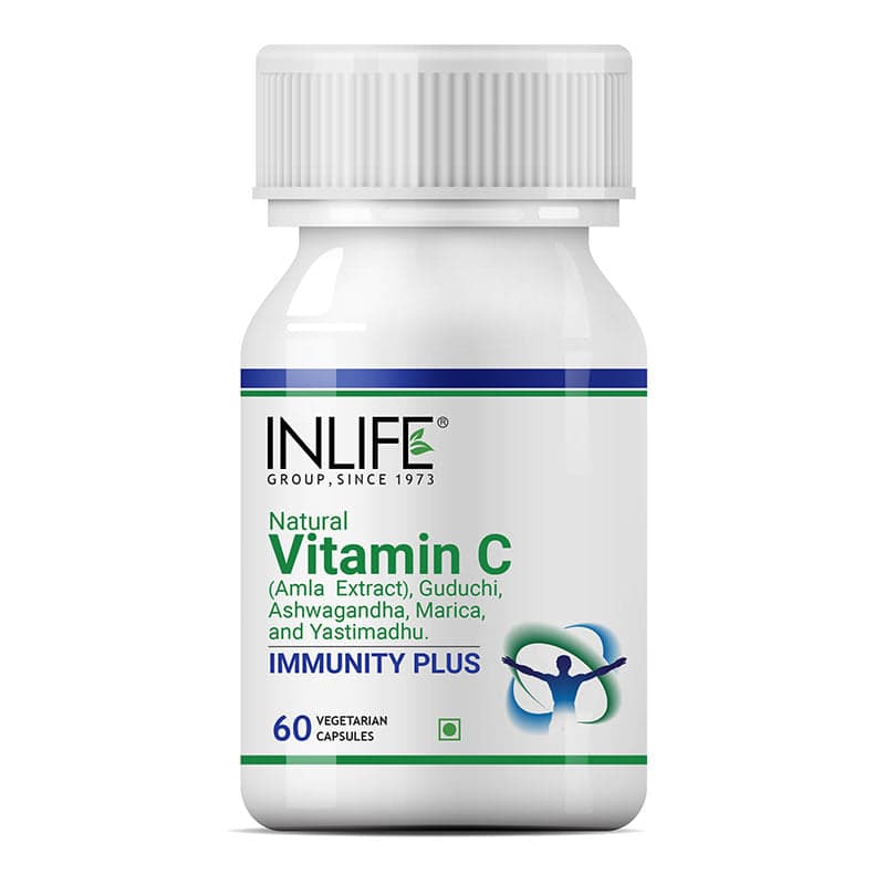 INLIFE Natural Vitamin C (Amla) Guduchi (Giloy) Ashwagandha Marica Yastimadhu (Licorice) Immunity Plus Immune Booster Supplement for adults Men Women Supplement, 500 mg 60 Veg Capsules