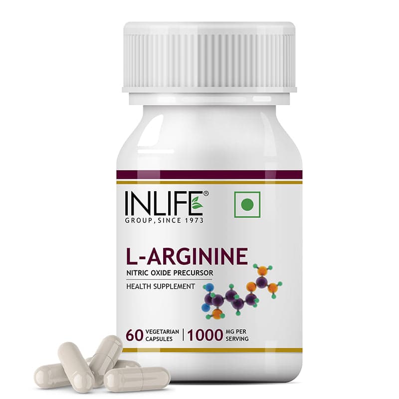 INLIFE L-Arginine 1000mg Supplement (60 Veg Capsules) Serving, Nitric Oxide Precursor