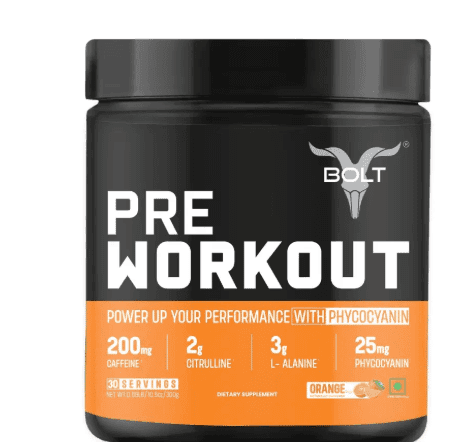 Bolt Nutrition Pre Workout Supplement With Caffeine, Citrulline Malate, B Alanine, Taurine | For Explosive Energy, Pump & Focus | 300g, 30 Servings Bolt Nutrition Pre Workout Supplement With Caffeine, Citrulline Malate, B Alanine, Taurine | For Explosive