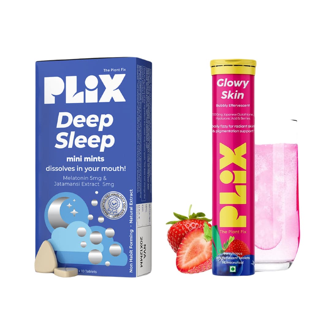 PLIX Beauty Sleep Combo Deep Sleep 30 Mini Mints with Melatonin for a Restful Sleep and Skin Glow Glutathione 15 Effervescent Tablets for Youthful and Glowy Skin