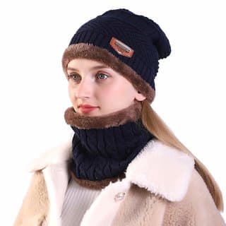 NEW  Ultra Soft Unisex Woolen Beanie Cap Plus Muffler Scarf Set for Men Women Girl Boy - Warm, Snow Proof - NEVY BLUE - Uncategorized | Buy online on ZillyBuy