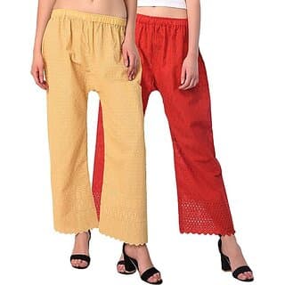 Pack of 2 Women Relaxed Brown, Red Cotton Blend Trousers - Uncategorized | Buy online on ZillyBuy