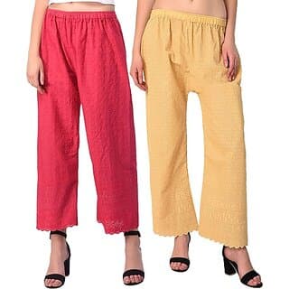 Pack of 2 Women Relaxed Brown, Pink Cotton Blend Trousers - Uncategorized | Buy online on ZillyBuy