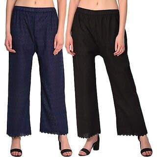 Pack of 2 Women Relaxed Brown, Black Cotton Blend Trousers - Uncategorized | Buy online on ZillyBuy