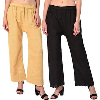 Pack of 2 Women Relaxed Brown, Black Cotton Blend Trousers - Uncategorized | Buy online on ZillyBuy