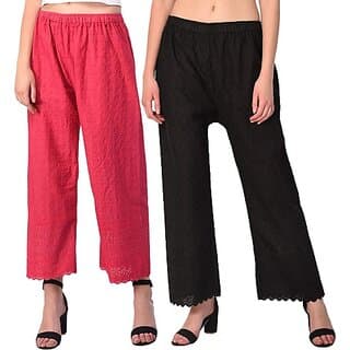 Pack of 2 Women Relaxed Black, Pink Cotton Blend Trousers - Uncategorized | Buy online on ZillyBuy