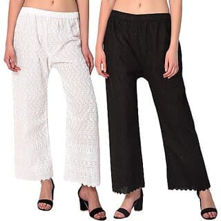 Pack of 2 Women Relaxed Black, Pink Cotton Blend Trousers - Uncategorized | Buy online on ZillyBuy