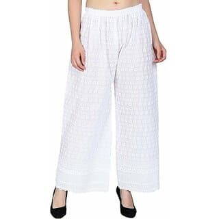 Women Relaxed White Cotton Blend Trousers - Uncategorized | Buy online on ZillyBuy