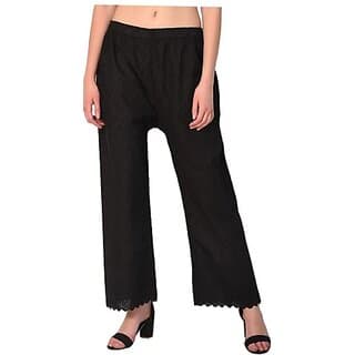 Women Relaxed Black Cotton Blend Trousers - Uncategorized | Buy online on ZillyBuy