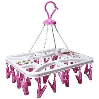 Plastic Wall Cloth Dryer Stand Plastic Cloth Drying Stand Hanger With 32 Clips/Pegs, Cloth Clips Plastic Hanger (1 Tier) - Closet/Laundry/Shoe Organization | Buy online on ZillyBuy