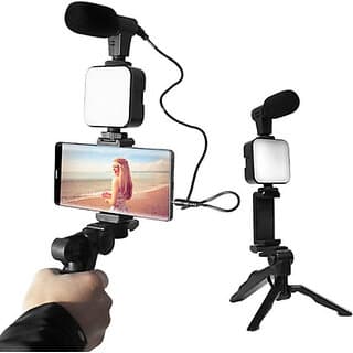 Vlogging kit for Video Making with Bluetooth,Mic,LED Light&PhoneHolder,Tripod Tripod Kit(Dark Black, Supports Up to 1000 g) - Tripod | Buy online on ZillyBuy