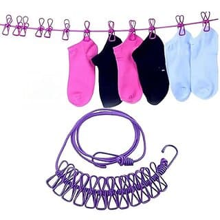 Pink Green Drying Rope with 12 Clips Portable Outdoor Clothesline Pack Of 2 Nylon Retractable Clothesline(2 m) - Closet/Laundry/Shoe Organization | Buy online on ZillyBuy