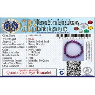 KESAR ZEMS Natural Quartz Cats Eye Stone Stretchable Bracelet With Certificate For Unisex  (10 x 2 x 1 CM) Ivory Purple. - Uncategorized | Buy online on ZillyBuy