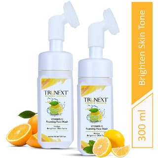 TRUNEXT VITAMIN C FOAMING FACE WASH WITH A BUILD IN BRUSH FOR DEEP CLEANSING  BRIGHTENING, Pack of 2 (300 ml) - Skin Care - Face Cleansers | Buy online on ZillyBuy