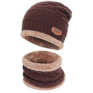 Winter Woolen Unisex Fur Fleece Lined Stylish Beanie Knitted Cap with Neck Warmer for Men and Women (Multi Color) - Uncategorized | Buy online on ZillyBuy