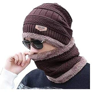 Snow Proof Inside Fur Wool Unisex Beanie Cap with Neck Warmer  Winter Hat for Men  Women (Multi Color) - Uncategorized | Buy online on ZillyBuy