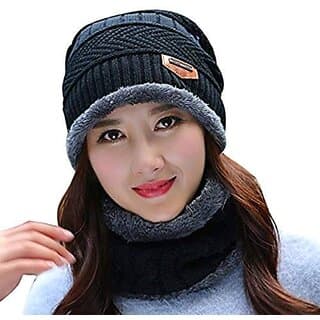 Ultra Soft Unisex Woolen Beanie Cap + Neck Scarf Set for Ladies I Women I Girl - Warm, Snow Proof (Multi Color) - Uncategorized | Buy online on ZillyBuy