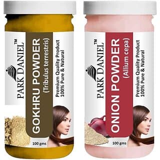 PARK DANIEL Pure & Natural Gokhru Powder & Onion Powder Combo Pack of 2 Bottles of 100 gm (200 gm ) (200 ml) - Hair Oils, Care, and Styling | Buy online on ZillyBuy