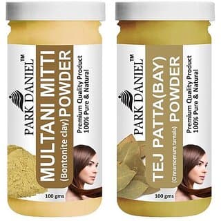 PARK DANIEL Pure & Natural Multani Mitti Powder & Tej Patta(Bay) Powder Combo Pack of 2 Bottles of 100 gm (200 gm ) (200 ml) - Hair Oils, Care, and Styling | Buy online on ZillyBuy
