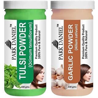 PARK DANIEL Pure & Natural Tulsi Powder & Garlic Powder Combo Pack of 2 Bottles of 100 gm (200 gm ) (200 ml) - Hair Oils, Care, and Styling | Buy online on ZillyBuy