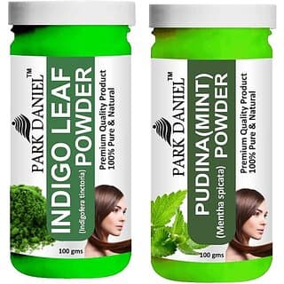 PARK DANIEL Pure & Natural Indigo Leaf Powder & Pudina(Mint)Powder Combo Pack of 2 Bottles of 100 gm (200 gm ) (200 ml) - Hair Oils, Care, and Styling | Buy online on ZillyBuy