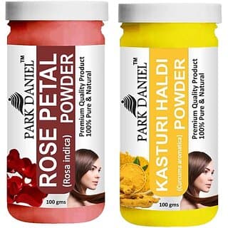 PARK DANIEL Pure & Natural Rose Petal Powder & Kasturi Haldi Powder Combo Pack of 2 Bottles of 100 gm (200 gm ) (200 ml) - Hair Oils, Care, and Styling | Buy online on ZillyBuy