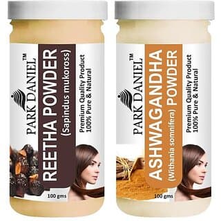 PARK DANIEL Pure & Natural Reetha Powder & Ashwagandha Powder Combo Pack of 2 Bottles of 100 gm (200 gm ) (200 ml) - Hair Oils, Care, and Styling | Buy online on ZillyBuy
