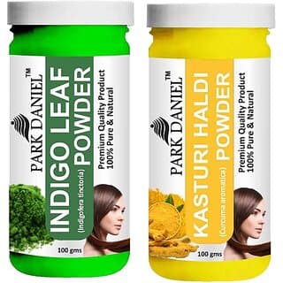 PARK DANIEL Pure & Natural Indigo Leaf Powder & Kasturi Haldi Powder Combo Pack of 2 Bottles of 100 gm (200 gm ) (200 ml) - Hair Oils, Care, and Styling | Buy online on ZillyBuy