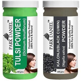 PARK DANIEL Pure & Natural Tulsi Powder & Kalonji(Black Cumin) Powder Combo Pack of 2 Bottles of 100 gm (200 gm ) (200 ml) - Hair Oils, Care, and Styling | Buy online on ZillyBuy