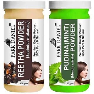 PARK DANIEL Pure & Natural Reetha Powder & Pudina(Mint)Powder Combo Pack of 2 Bottles of 100 gm (200 gm ) (200 ml) - Hair Oils, Care, and Styling | Buy online on ZillyBuy