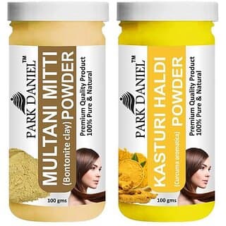 PARK DANIEL Pure & Natural Multani Mitti Powder & Kasturi Haldi Powder Combo Pack of 2 Bottles of 100 gm (200 gm ) (200 ml) - Hair Oils, Care, and Styling | Buy online on ZillyBuy