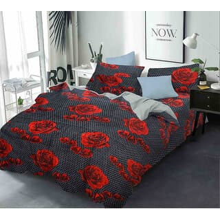 Black Bee  Bedsheet With Black Polka Dot And Rose PrintDouble Bedsheet With 2 Pillow Covers (208 X 213 Cm)(Bs-04) - Home Furnishing - Bedding and Linen | Buy online on ZillyBuy