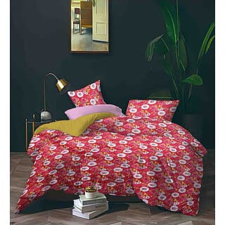 Black Bee  White Flowers On Pink Base Double Bedsheet With 2 Pillow Covers (208 X 213 Cm)(Bs6-04) - Home Furnishing - Bedding and Linen | Buy online on ZillyBuy