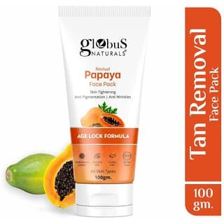 Globus Naturals Papaya Face Pack, For Tan Removal, Age Lock Formula For Pigmentation & Wrinkles with Rice, Diamond, For All Skin Types, 100 gm - Skin Care - Face Cleansers | Buy online on ZillyBuy