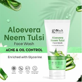 Globus Naturals Aloe vera Neem Tulsi Enriched With Glycerin & Oil Control Formula Men & Women All Skin Types Face Wash 75gm - Skin Care - Face Cleansers | Buy online on ZillyBuy