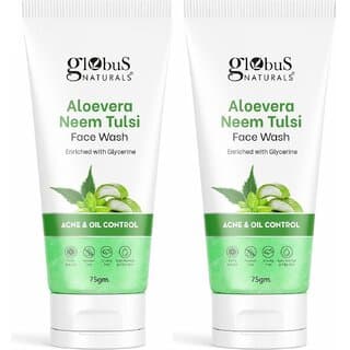 Globus Naturals Aloe vera Neem Tulsi Enriched With Glycerin & Oil Control Formula Men & Women All Skin Types Face Wash 75gm, Set of 2 - Skin Care - Face Cleansers | Buy online on ZillyBuy