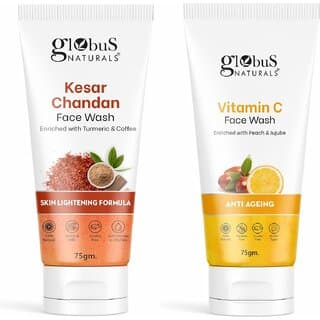 Globus Naturals Face Wash Combo For Skin Lightening & Dark Spot Removal, Suitable For All Skin Types, Set Of 2, Vitamin C Face Wash & Kesar Chandan Face Wash, 75 gm - Skin Care - Face Cleansers | Buy online on ZillyBuy
