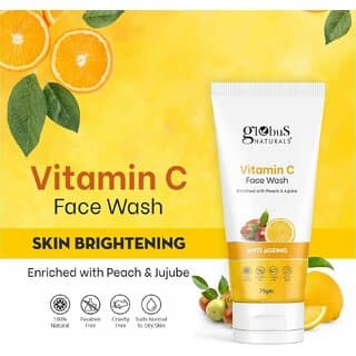 Globus Naturals Anti-Ageing Skin Brightening Vitamin C Face Wash, Enriched with Peach & Jujube, Skin Illuminating & Tan Removal Formula, For All Skin Types, Both Men & Women (75 g) - Skin Care - Face Cleansers | Buy online on ZillyBuy