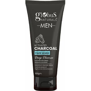 Globus Naturals Anti Pollution & Anti Acne Charcoal Face Wash, Detoxifying Cleanser, Fights Pollution and De-Tans skin, For Men with Oily & Acne Prone Skin, 100 gms - Skin Care - Face Cleansers | Buy online on ZillyBuy