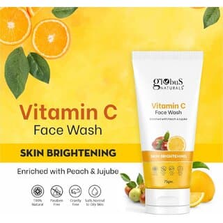 Globus Naturals Anti-Ageing Skin Brightening Vitamin C Face Wash, Enriched with Peach & Jujube, Skin Illuminating & Tan Removal Formula, For All Skin Types, Both Men & Women (75 g) - Skin Care - Face Cleansers | Buy online on ZillyBuy