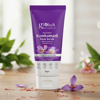 Globus Naturals Ayurvedic Kumkumadi Skin Lightening Face Scrub, Enriched with Walnut & Lotus Extract - 50 Gram - Skin Care - Face Cleansers | Buy online on ZillyBuy