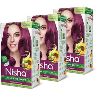 Nisha Cream Hair Color Rich Bright Long Lasting Hair Colouring For Ultra Soft Deep Shine 100% Grey Coverage Wine Burgundy (Pack of 3) , Wine Burgundy - Hair Oils, Care, and Styling | Buy online on ZillyBuy