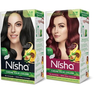 Nisha Creme Hair Color Combo Set Natural Black And 3.16 Burgundy , 3.16 Burgundy - Hair Oils, Care, and Styling | Buy online on ZillyBuy