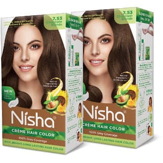 Nisha Cream Hair Color Rich Bright Long Lasting Hair Colouring For Ultra Soft Deep Shine 100% Grey Coverage Chocolate Blonde Pack of 2 , Chocolate Blonde - Hair Oils, Care, and Styling | Buy online on ZillyBuy