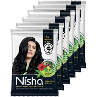 Nisha Henna Based Hair Color 25 gm (Pack OF 6 Pouch) , Natural Black , Natural Black - Hair Oils, Care, and Styling | Buy online on ZillyBuy