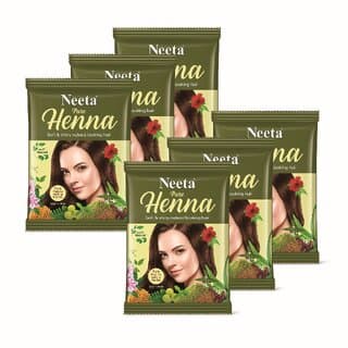 Neeta 100% Pure Natural & Organic Henna For Hair Color & Hair Care 50g (Pack of 6) , Natural Brown - Hair Oils, Care, and Styling | Buy online on ZillyBuy