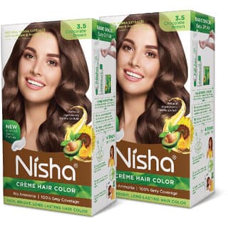 Nisha cream permanent hair color superior quality no ammonia cream formula permanent Fashion Highlights and rich bright long-lasting colour Chocolate Brown (pack of 2) , CHOCOLATE BROWN 3.5 - Hair Oils, Care, and Styling | Buy online on ZillyBuy