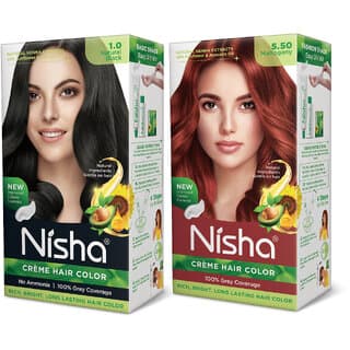 Nisha Creme Hair Color (60gm + 60ml + 18ml Conditioner for Each) Combo Pack Of Natural black & Mahogany , Mahogany, Black - Hair Oils, Care, and Styling | Buy online on ZillyBuy