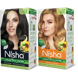 Nisha Creme Hair Color (60gm + 60ml + 18ml Conditioner for Each) Combo Pack Of Natural black & Honey Blonde , Honey Blonde 7.3, Black - Hair Oils, Care, and Styling | Buy online on ZillyBuy