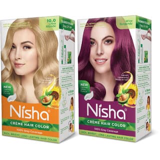 Nisha Cream Hair Color Rich Bright Long Lasting Hair Colouring For Ultra Soft Deep Shine Grey Coverage Conditioning With Natural Herbs , Ultra Blonde & Wine Burgundy - Hair Oils, Care, and Styling | Buy online on ZillyBuy